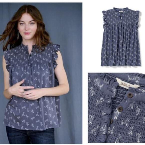 Matilda Jane Blue Cottagecore Peasant Prairie Flutter Sleeve Jenna Top - Picture 1 of 5